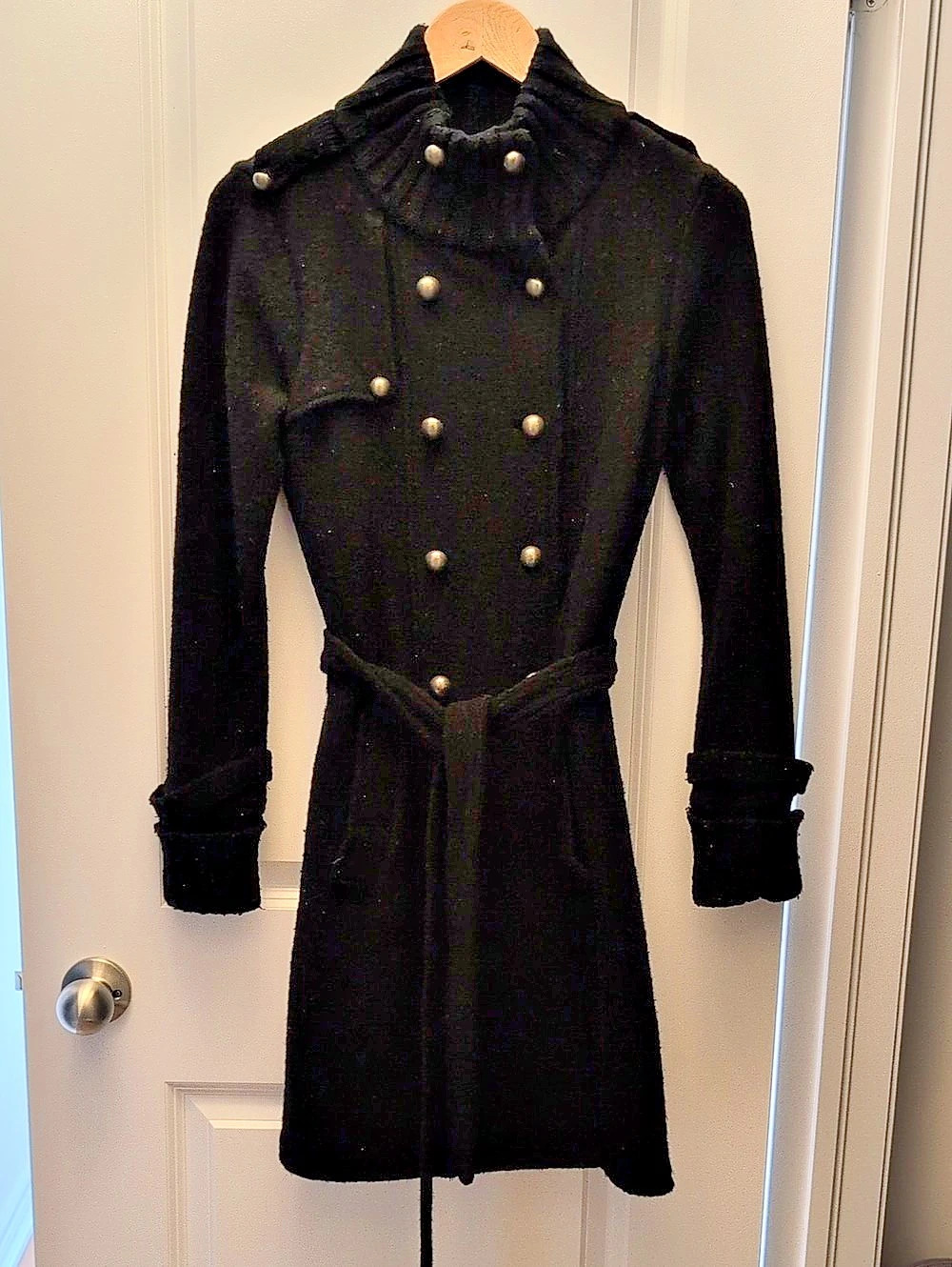 ZARA Double-Breasted Belted Pea Coat Black Small